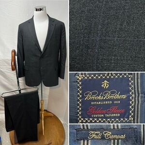 Brooks Brothers Golden Fleece Mens 46R Blazer 40L Pants Charcoal Glen Plaid Suit